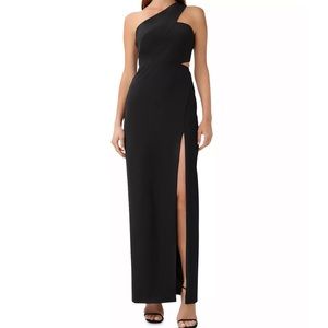 Aidan by Aidan Mattox one shoulder crepe cut out gown